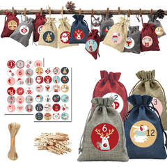 Wholesale Burlap Drawstring Bags, Advent Calendar Christmas Candy Gift Bags with 24 Digital Stickers