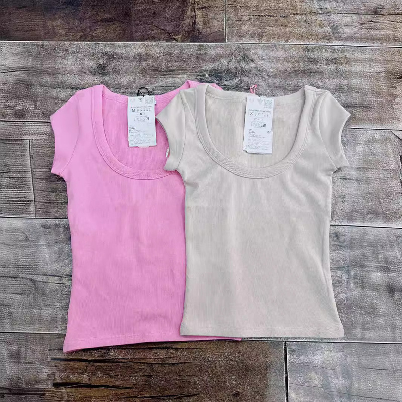 Summer new fashion sweet spicy style round neck slim short cotton rib short sleeve T-shirt women's 4174 354 250