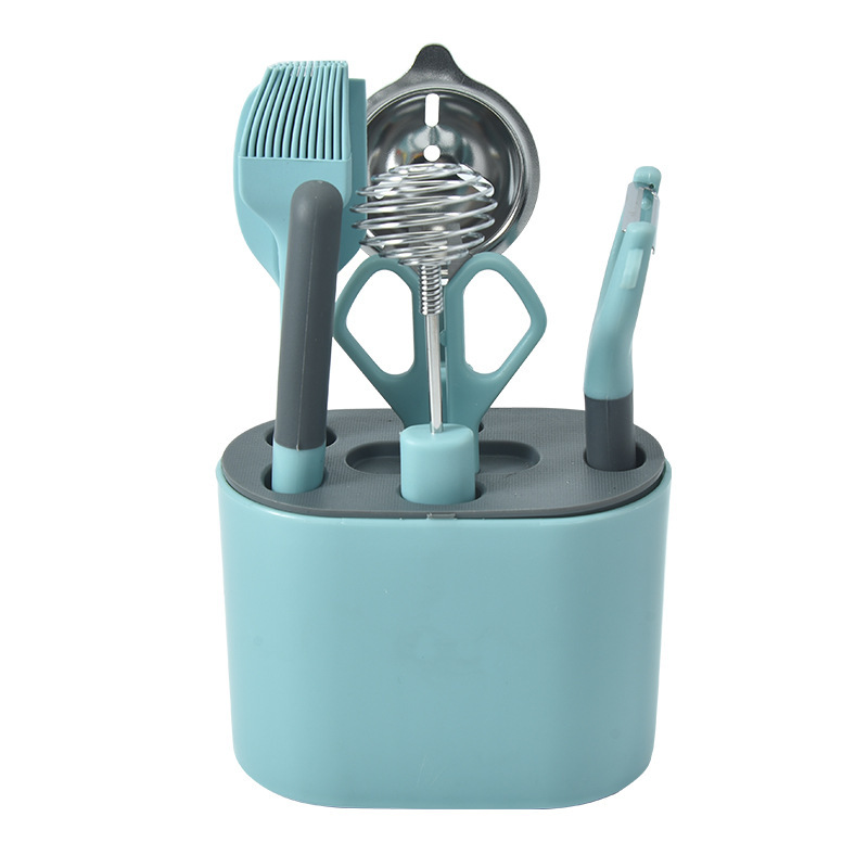 Kit de herramientas de cocina con asiento de almacenamiento tijeras cuchillo de frutas planador de melón herramientas de alimentos complementarios Kit de silicona de cocina