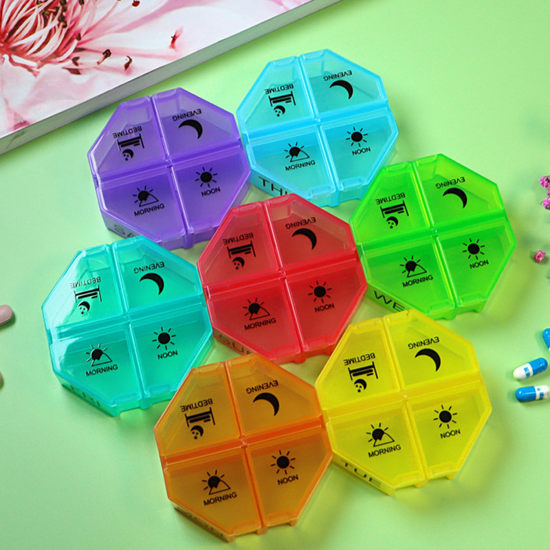 凯瑞大28格新款药盒早中晚睡前药品收纳盒彩虹一周便携式塑料药盒
