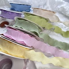 Bag of 2.5cm linen high-grade fishtail yarn pleated edge ribbon texture ruffled floral baking cake ribbon