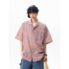 大码半袖男衬衣夏季休闲男装潮格子肥佬宽松男士加肥加大短袖衬衫