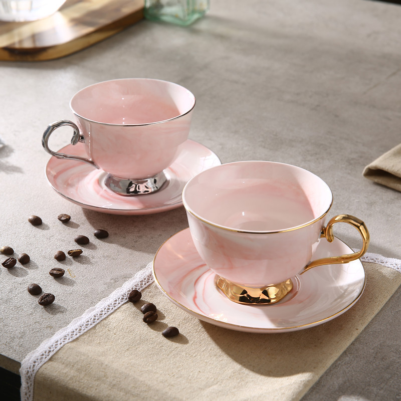 Transfronterizo nórdico simple marmoleado traje de café de cerámica británico tarde taza de té negro taza de pareja taza y platillo