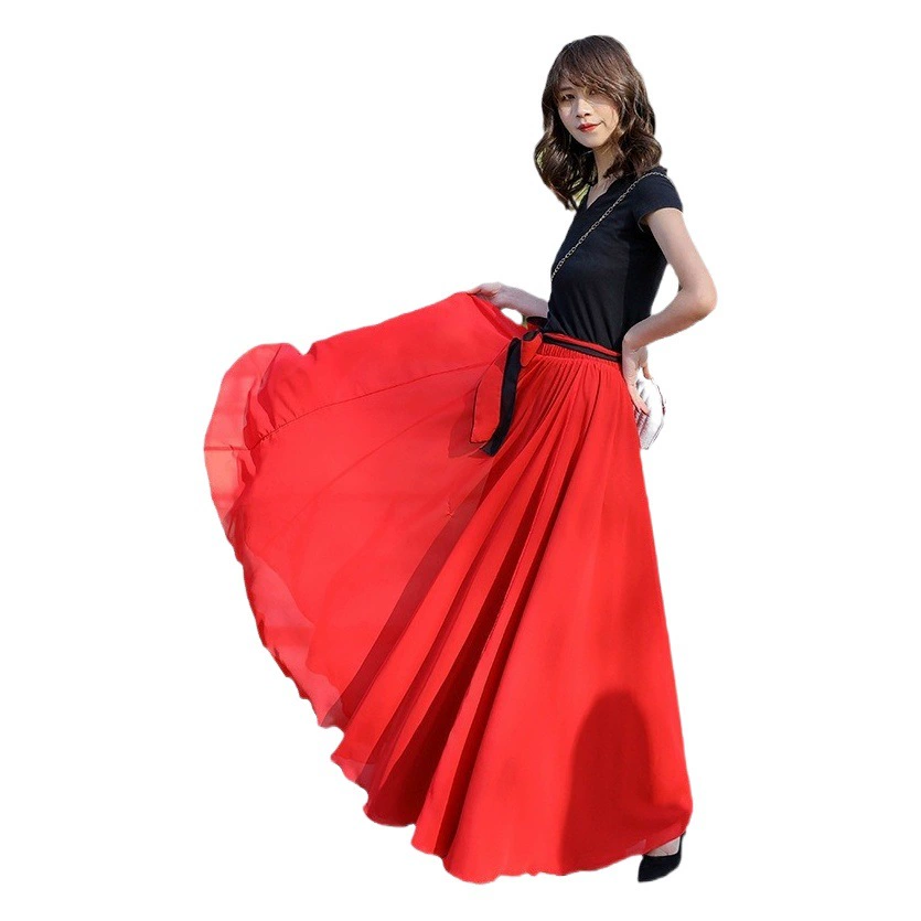 Двухсторонняя большая юбка-маятник 2023 новая темпераментная шифоновая юбка с высокой талией