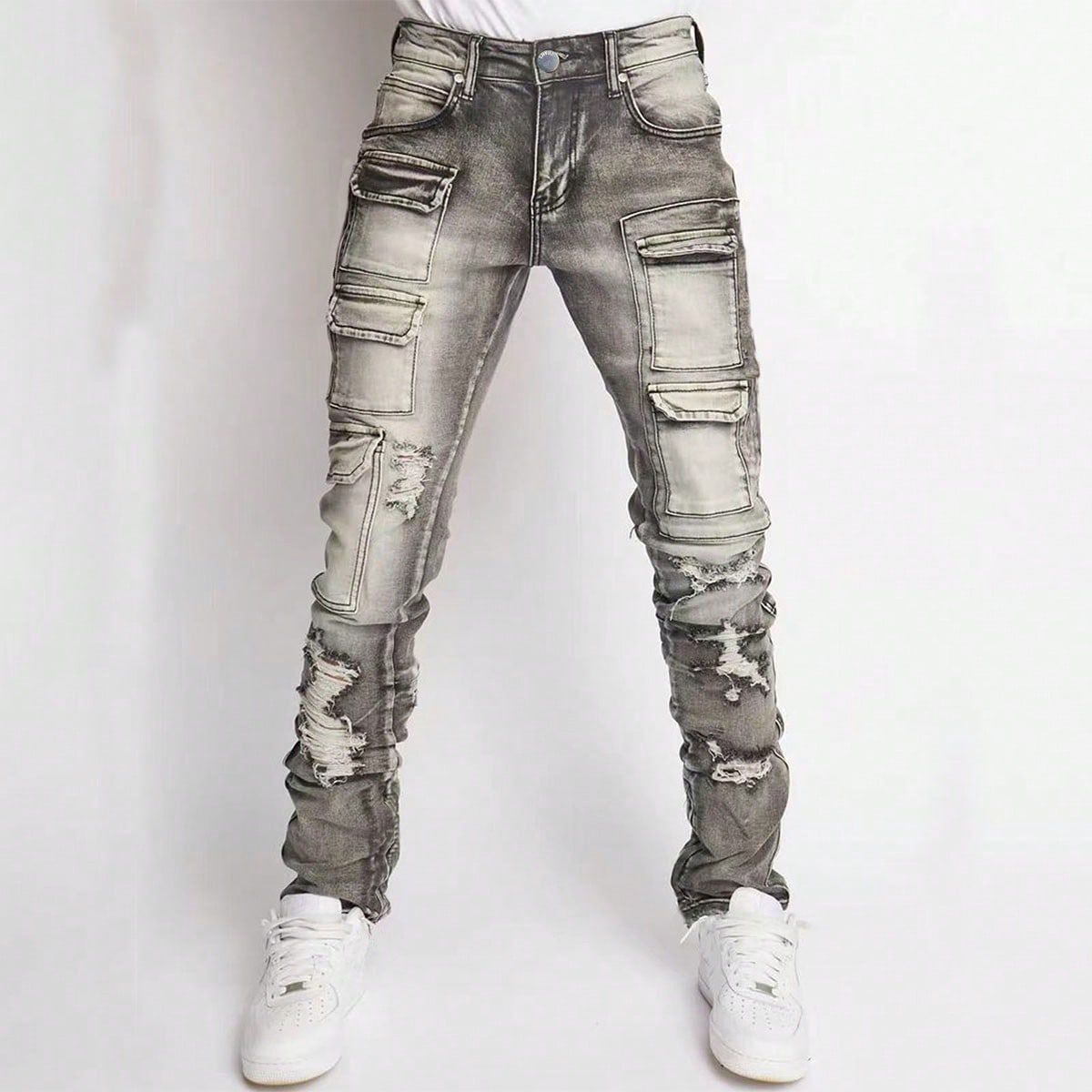 Cross-Border Neue Herren-Street-Fashion im europäischen und amerikanischen Stil: Heiße, gerade geschnittene Jeans mit elastischen Einsätzen_voghion.com