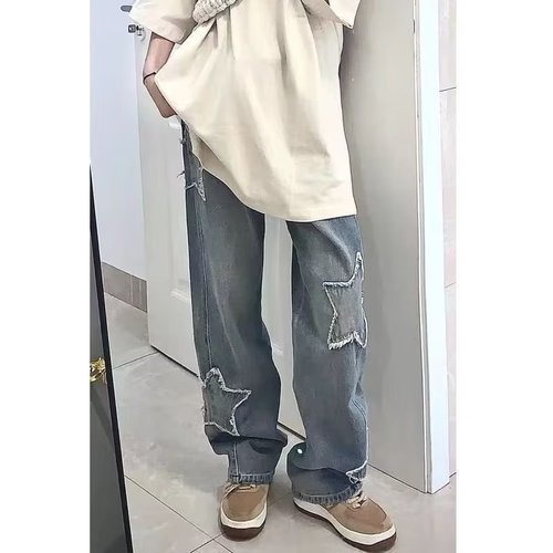 Urban Street Style Men's Spring Personalized Letter Denim Jeans Hip-Hop Ins Trend High Street Fashion Cool Bad Boy Pants