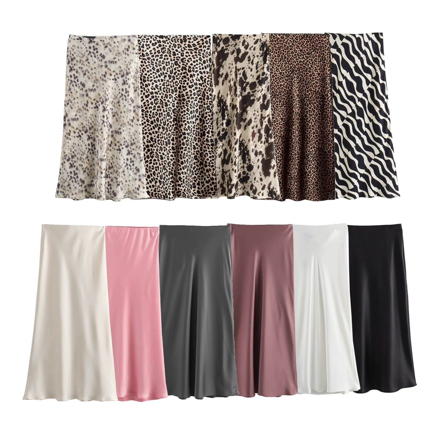 Трансграничная европейская и американская женская одежда AliExpress INS Взрывная шелковая атласная текстура Midi многоцветная юбка