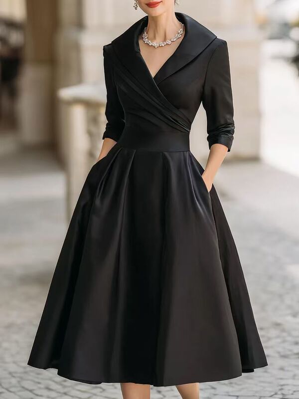 2026 European and American Women's Fashion Amazon Independent Site Elegant Formal Waist-Cinching Dress Slimming Elegant Long-Sleeve Long Dress