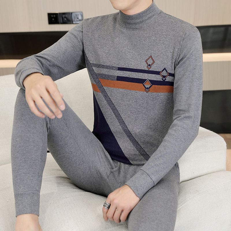 Autumn and Winter Pure Cotton Thermal Underwear Set for Men, Cold-Proof Men's Thermal Underwear Base Layer All-Cotton Sweater