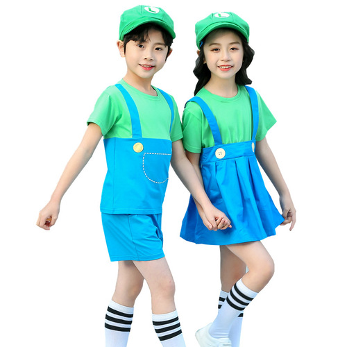 Summer Cosplay Mario Cartoon Costume for Boys and Girls, Sibling Set, Overseas Trade Children Super Mario Suit Set