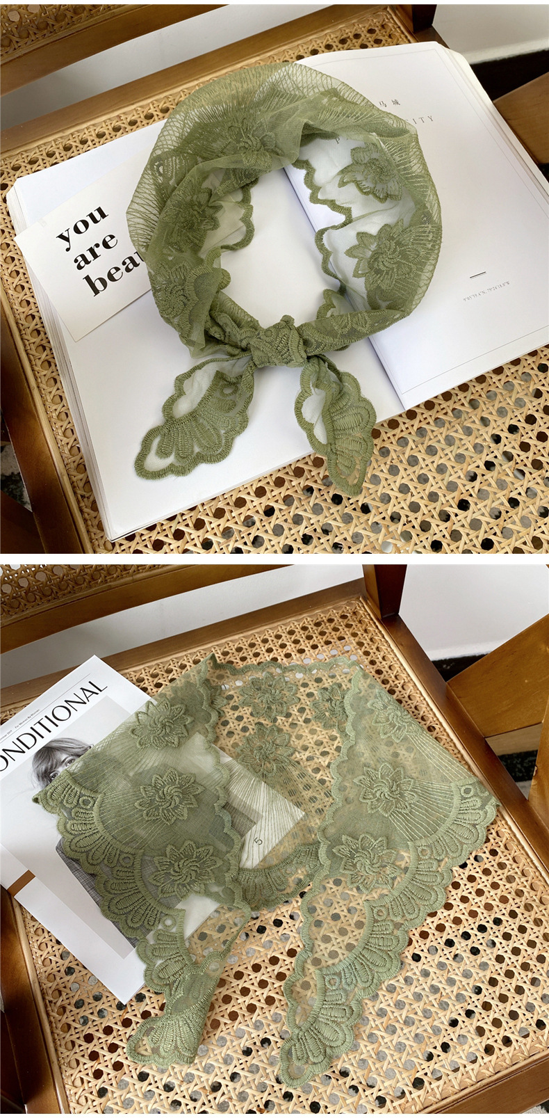 Flower Pattern Korean Hollow Fashion Lace Triangle Scarf