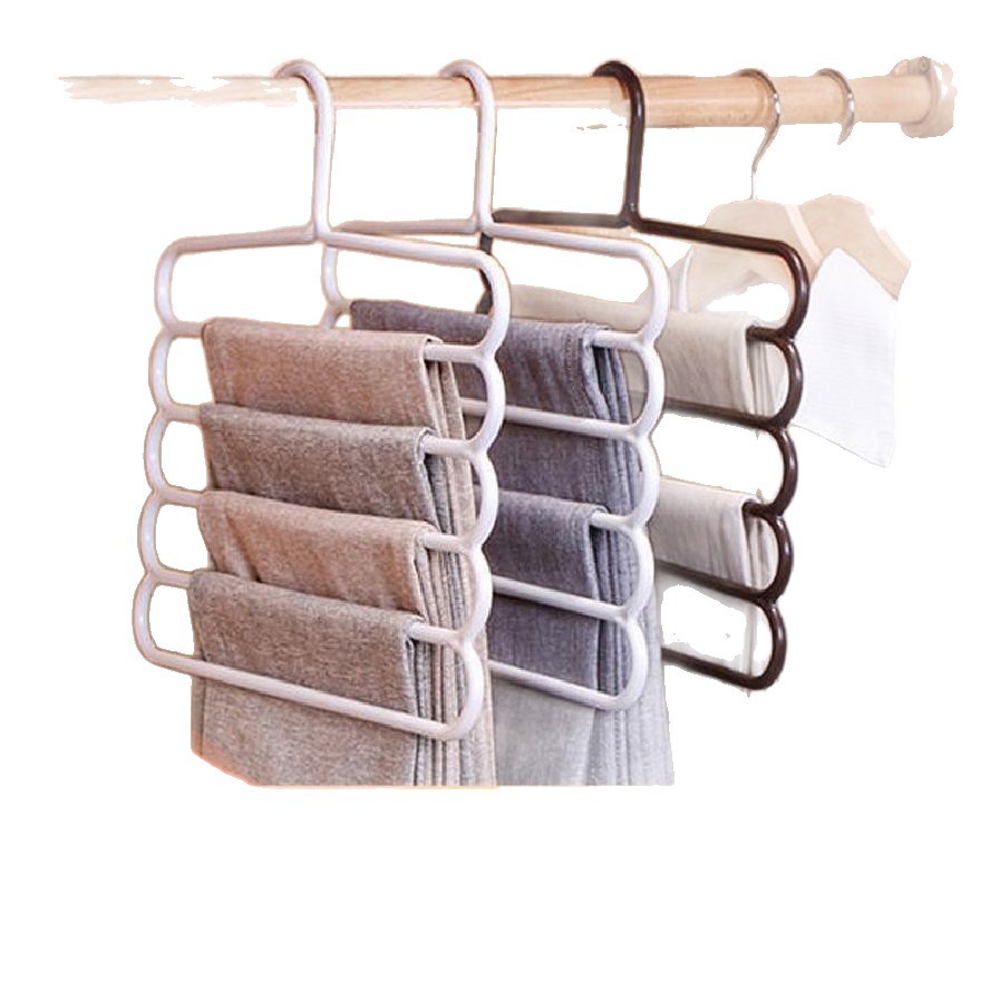 Multifuncional de cinco capas estante de pantalones armario casero colgar pantalones bufandas almacenamiento colgante antideslizante multicapa estante de bufandas corbata
