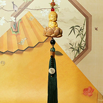 Car hanging: Ring Double Ring Small Buddha - changliu-su-xiao-buddha-pendant-green