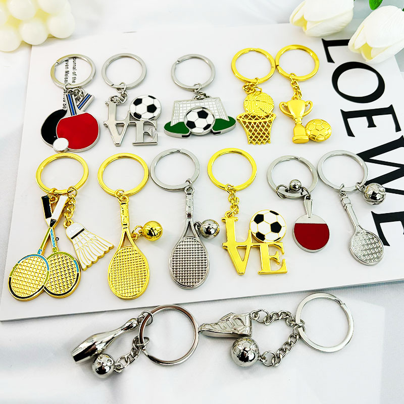 Metal Bowling Keychain Games Badminton Football Gift Golf Pendant Tennis Table Tennis Key