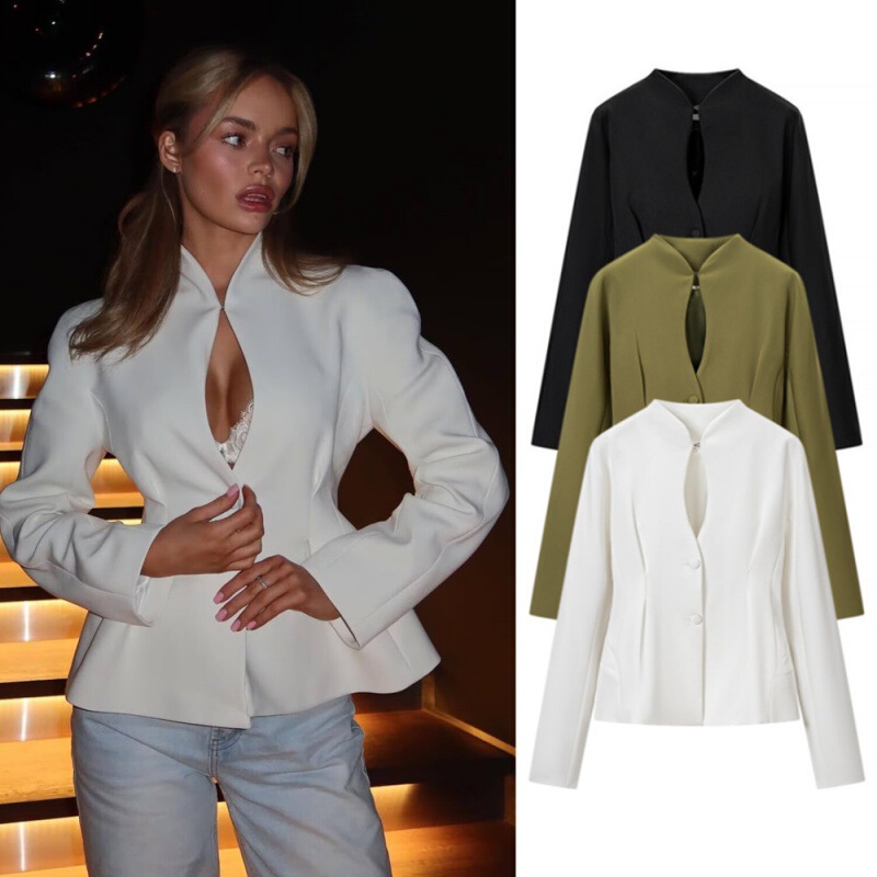 Unizera Women's Clothing 2026 Summer New European and American Style Solid Color Versatile Stand Collar Hollow-Out Waist-Cinching Blazer for Women Unizera Women's Clothing 2026 Summer New European and American Style Solid Color Versatile Stand Collar Hollow-Out Waist-Cinching Blazer for Women