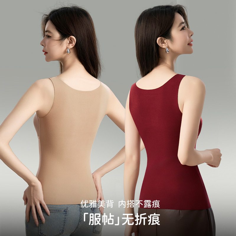 Otoño y invierno satén seda parche chaleco caliente de cuello en V para mujeres con cojín de pecho en una camiseta de estómago cerrada camiseta superior
