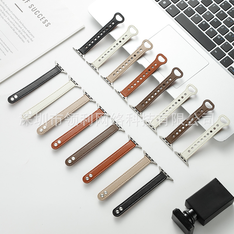 Suitable for Xiaomi Mi Band 10/8Nfc/9Pro Small Waist Genuine Leather Double Stud Buckle Apple Watch1-S10 Watch Strap