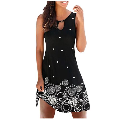 Elegant Spring Style Cotton Sleeveless Round Neck Casual Large Swing Women's Dress with European and American Style