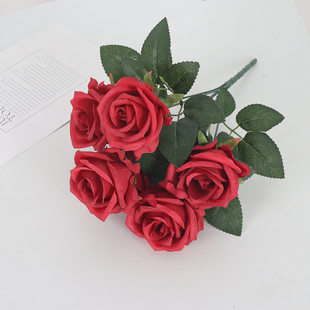 Simulated 6-head snow mountain rose bouquet wedding hotel outdoor decorative flowers fake flowers photography shooting props wholesale