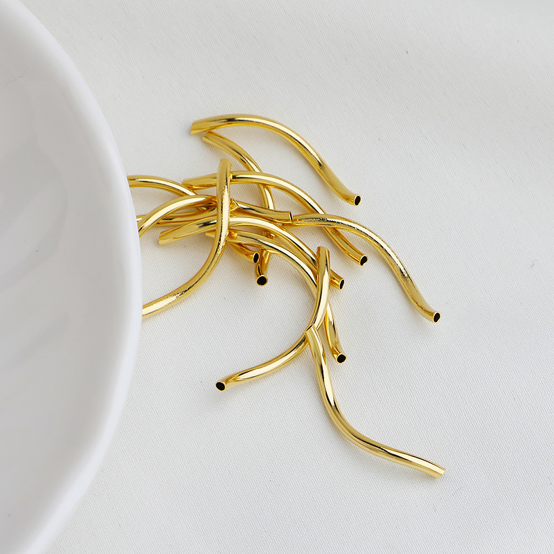 14K gold color-preserving glossy S-shaped curved pipe necklace bracelet beaded S-tube wave rotating twist tube diy jewelry accessories