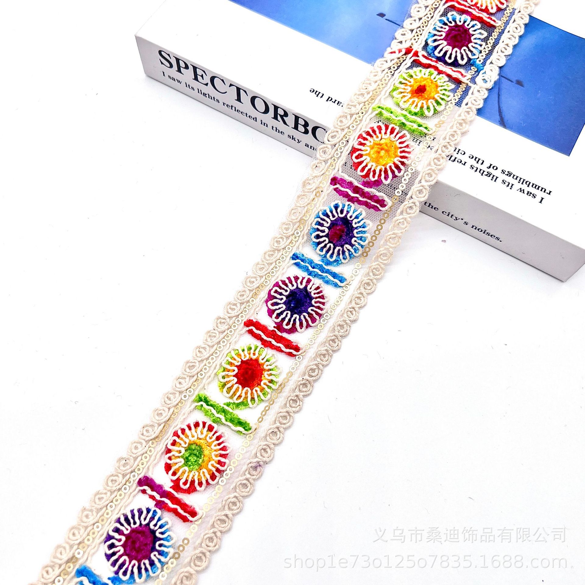 Hilo de algodón de estilo étnico encaje de color cordón de hueso franela bordado lentejuelas código de barras accesorios de ropa encaje encaje Hanfu