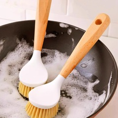 鍋ブラシ、キッチン専用長柄鍋洗いブラシ、鍋洗い穴付き、鍋を傷めず油汚れを落とす、食器洗いブラシ、木柄ブラシ