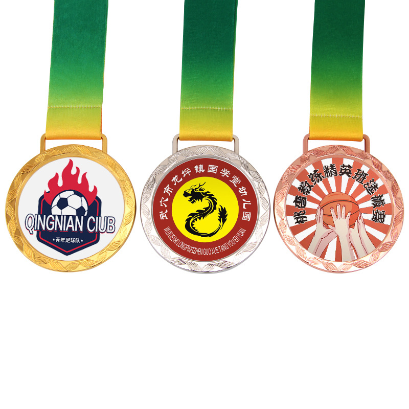 Medalla de metal de recuerdo con acrílico transparente pintado, medalla de honor conmemorativa del campus en oro, plata y bronce.