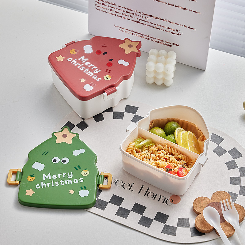Creative Christmas shape lunch box compartment plastic portable lunch box with lid Children's Outing food supplement box lunch box Creative Christmas shape lunch box compartment plastic portable lunch box with lid Children's Outing food supplement box lunch box
