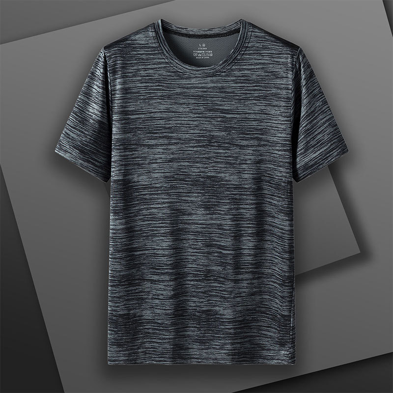 M-8XL más el tamaño de los hombres de cuello redondo Camiseta de manga corta Verano de secado rápido sudor absorbente transpirable deportes casual hielo seda camiseta moda