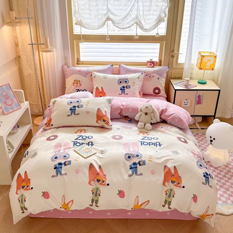 Zootopia Bed Four-piece Set Cotton Pure Cotton Children's Bedding Men's Bed Sheet Quilt Cover Bed Hat Dormitory Three-piece Set
