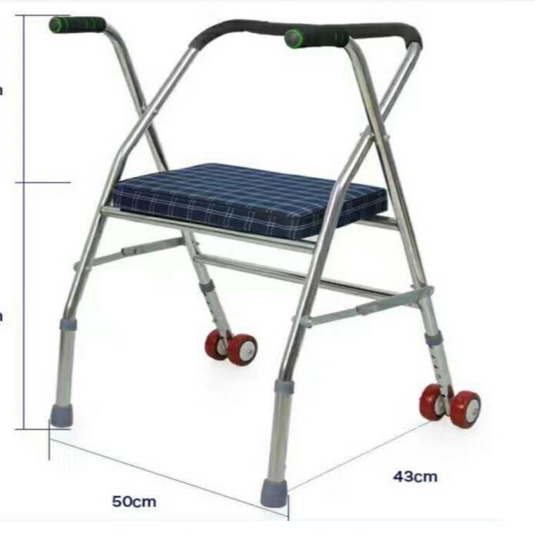 Fábrica al por mayor ruedas Walker de acero inoxidable Carro de rehabilitación Walker con asiento Walker plegable