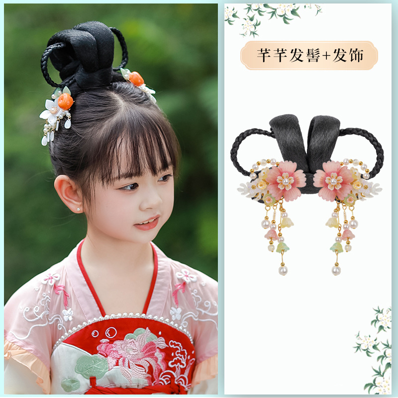 Qianqian 롤빵 + 그라데이션 핑크 산호 헤어 액세서리 한 쌍