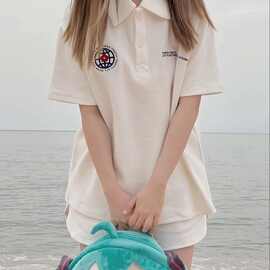 学院风POLO衫短袖短裤运动套装女夏季学生韩版宽松休闲两件套跑步