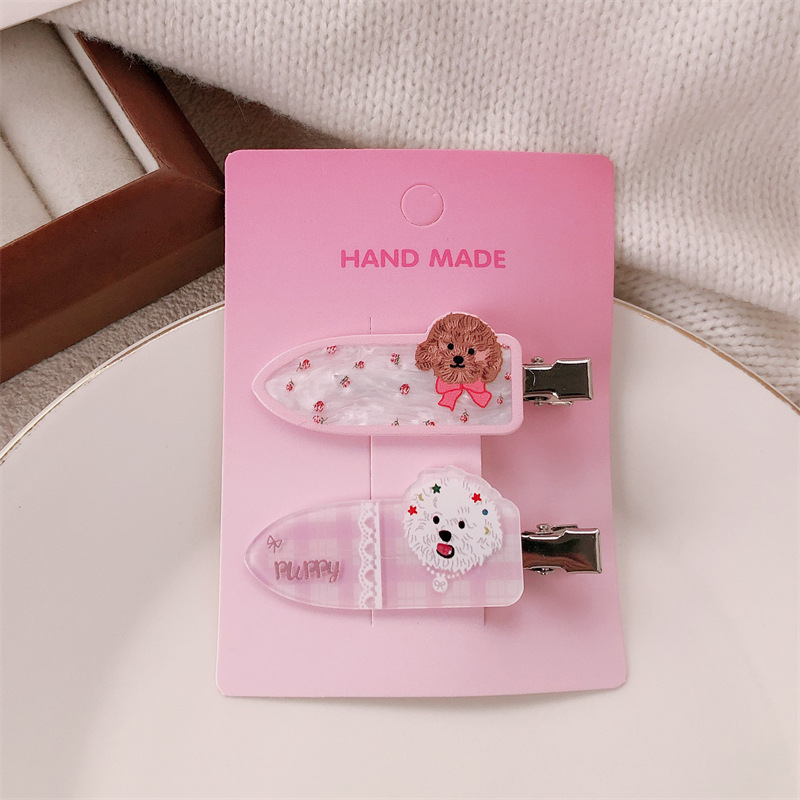 Lindas pinzas para el cabello de par de cachorros para mascotas, pinzas sin marcas de corazón de niña linda, pinzas de flequillo dulces y versátiles, accesorios para el cabello de dibujos animados