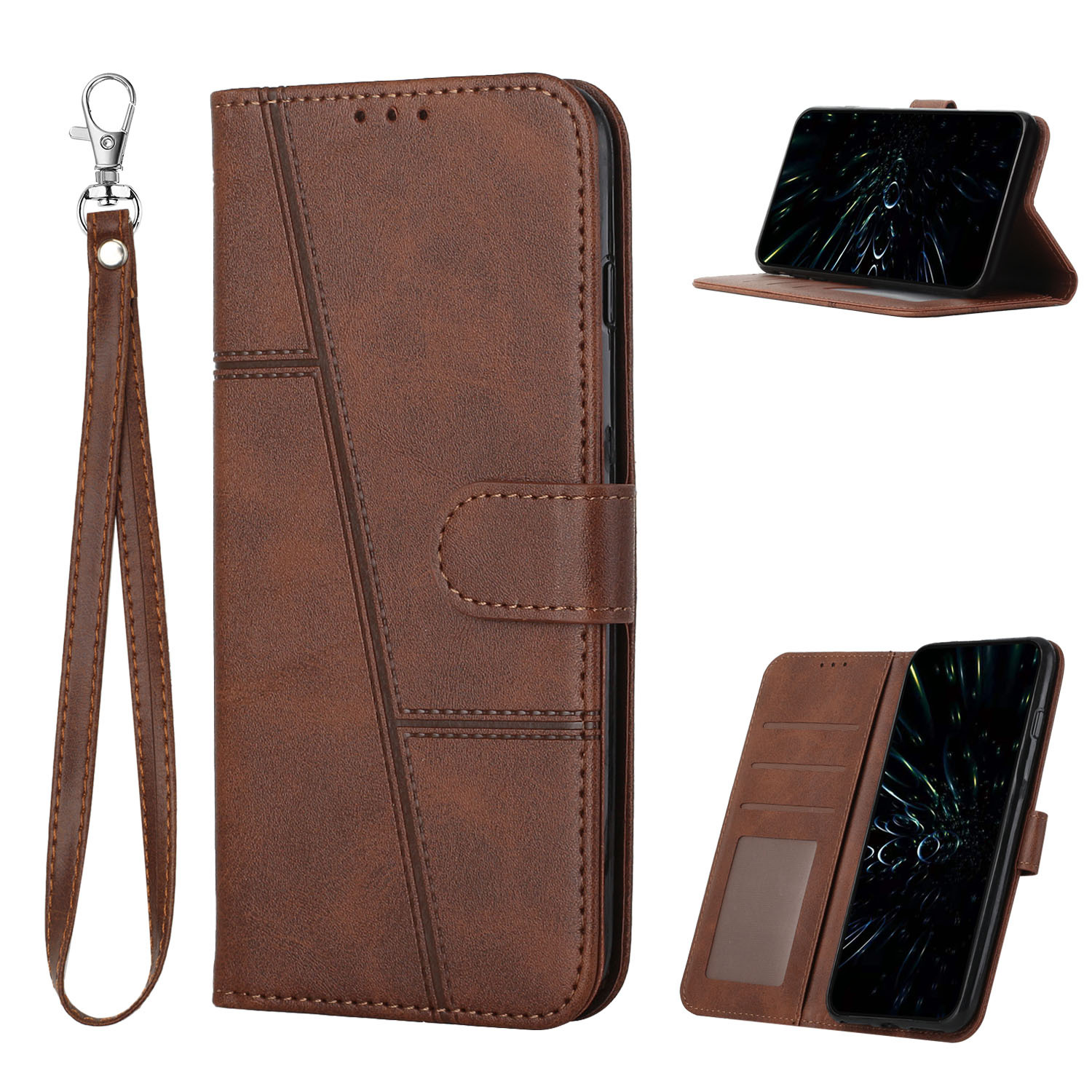 适用vivo v25简约双色小牛纹手机皮套v25e翻盖插卡壳大手绳保护套