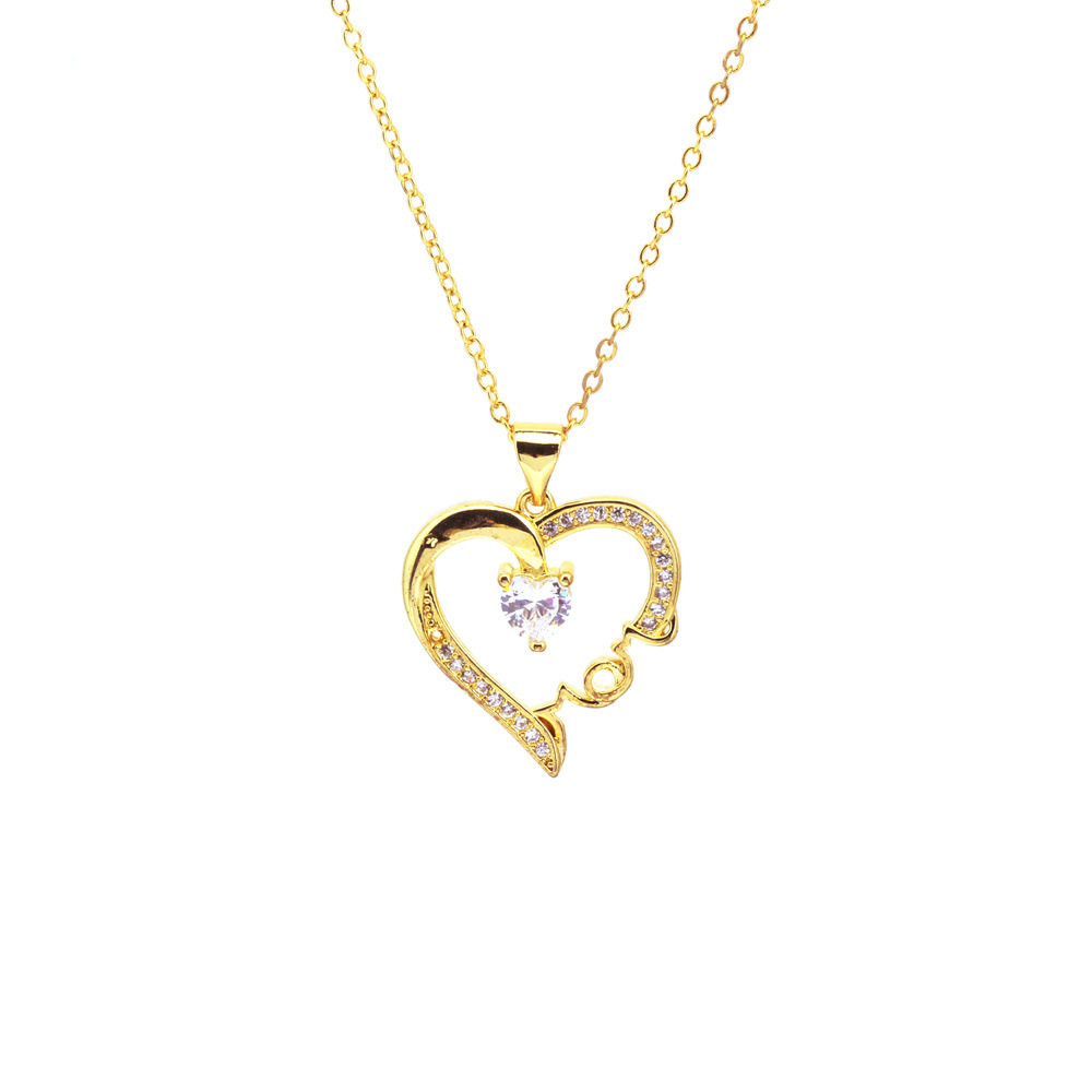 Casual Simple Style Letter Heart Shape Copper Plating Zircon Pendant Necklace 1 Piece display picture 2