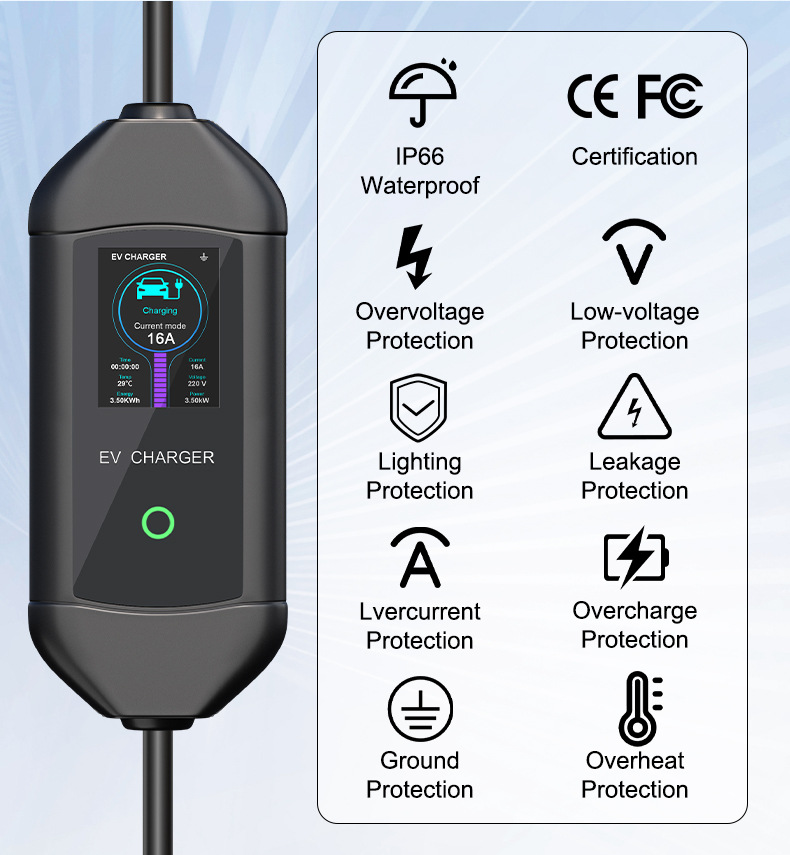 Charging Pile European Standard Type2 Tesla Wengjie New Energy Electric Vehicle On-Board Charging Gun App Smart Control for Home Use
