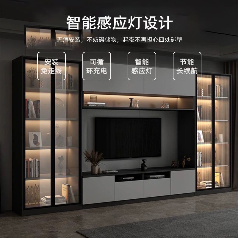 Tv Cabinet Integrated Combination Light Luxury Background Wall Overall Living Room Modern Minimalist Full Wall Storage Organizer Silk