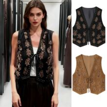 ZA速卖通爆款跨境外贸批发欧美风刺绣绒面质感效果马甲背心