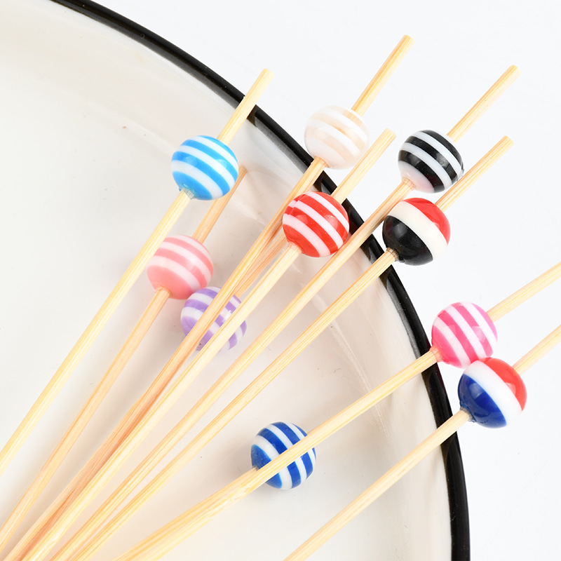 Fabricantes al por mayor de cuentas de bambú coloridas hamburguesas fijas horquilla sándwich horquilla horquilla desechable de frutas horquilla bocadillos
