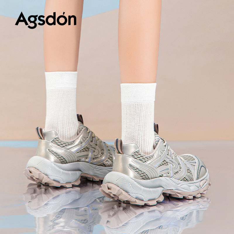 Augustion Daddy Shoes Mujer 2025 Nuevo verano de suela gruesa Zapatos casuales pequeños Zapatos deportivos blancos pequeños de malla