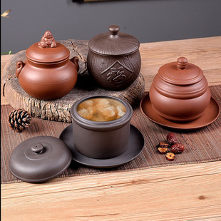 Zisha Ceramic Health-preserving Water-proof Stew Pot One Person Buddha Jumping Wall Soup Pot Hotel Private Cuisine Bird's Nest Soup Pot with Lid