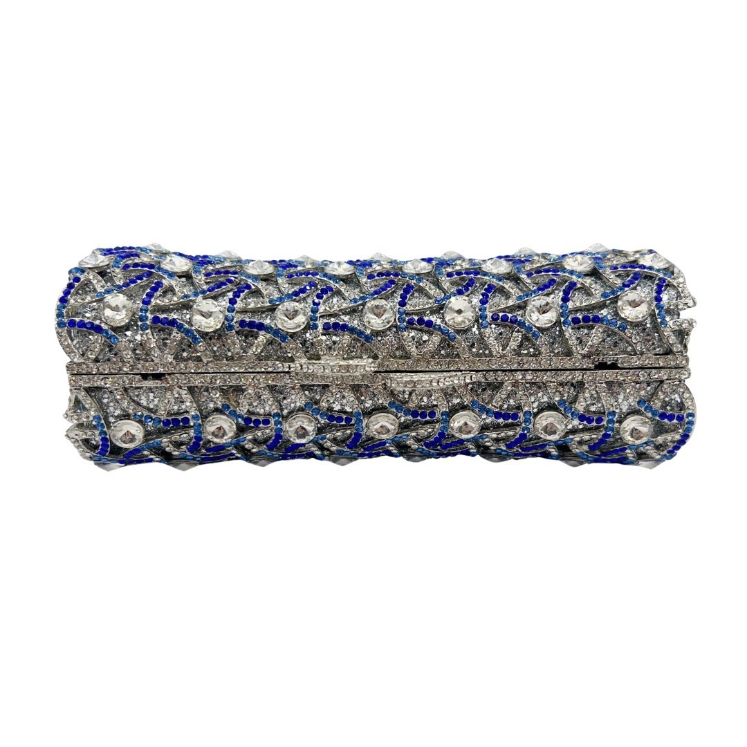 Bolsa de embrague transfronteriza diamantes huecos cristal diamantes de lujo cena de fiesta de mano bolsa azul plateado tendencia transfronteriza