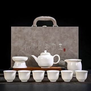 中国白整套功夫茶具套装白瓷羊脂玉描金茶壶茶杯高档中式茶具定制