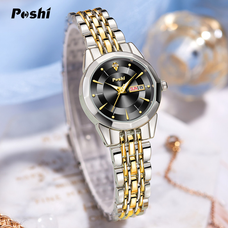 Poshi nueva moda mujer reloj de cuarzo simple casual mujer reloj impermeable doble calendario reloj de mujer moda