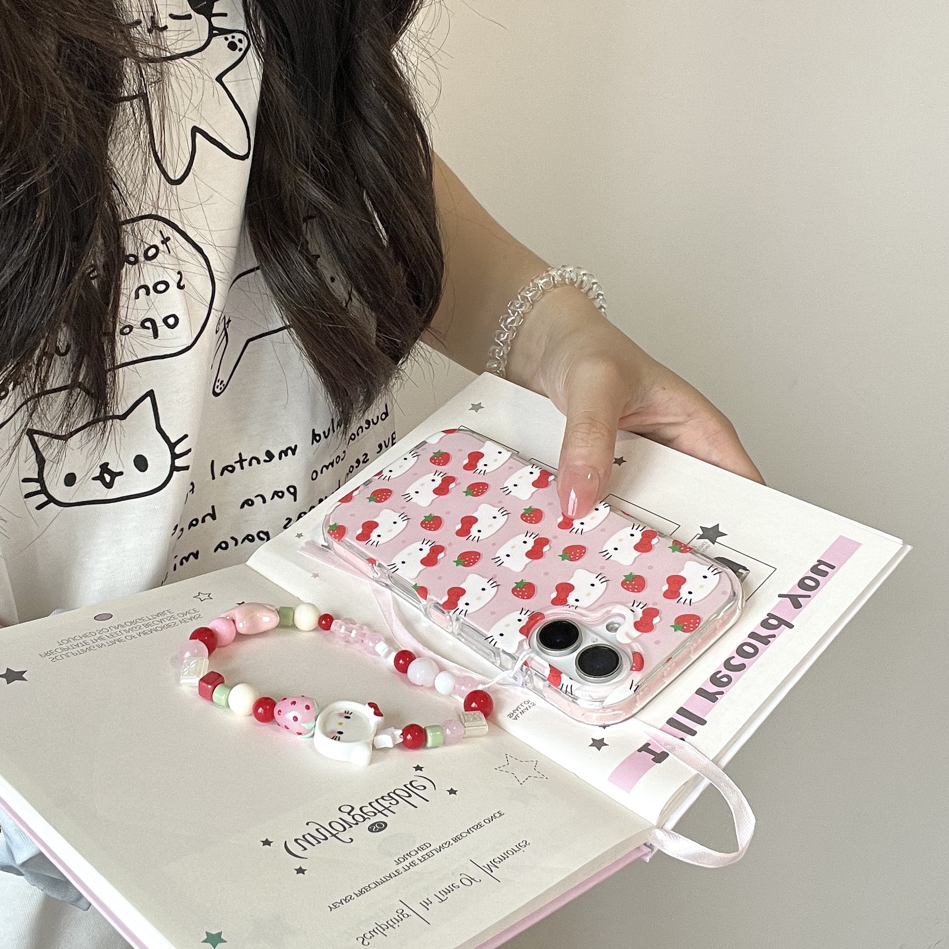 Corazón de niña linda pantalla completa KT cat para Apple 16ProMax funda para teléfono móvil 15Pro cadena 14/13 nuevo 15PM