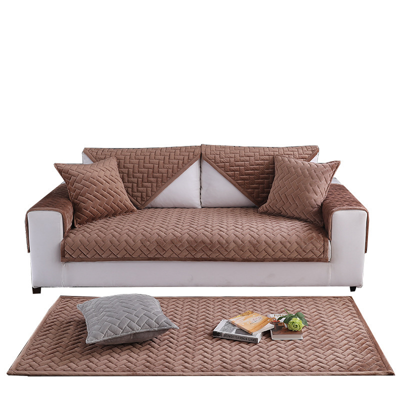 Plush Modern Simple Seat Cushion Thickened Non-Slip Leather Sofa Winter Style Cover Towel_voghion.com