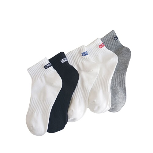 SUPRSOX socks men's solid color embroidered short basketball socks black spring and summer retro sports women's white cotton socks