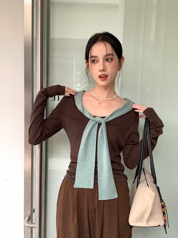 衣尔衫 舒适区 羊毛披肩撞色简约休闲秋季针织衫女松弛感百搭0595|undefined