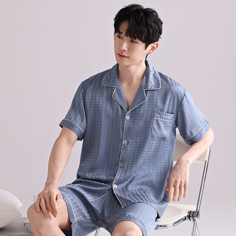 새틴 자카드 블루 하운즈투스 체크